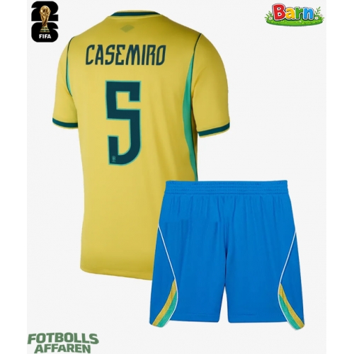 Brasilien Casemiro #5 Hemmaställ Barn VM 2026 Kortärmad (+ Korta byxor)